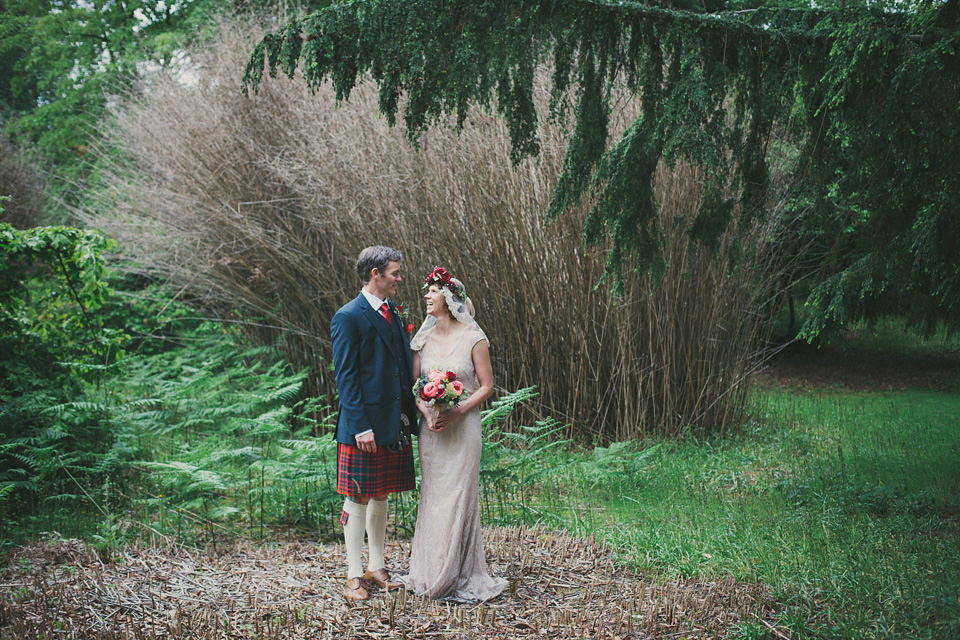 loch lomond weddings, gold wedding dress, floral crown, maureen du preez photography