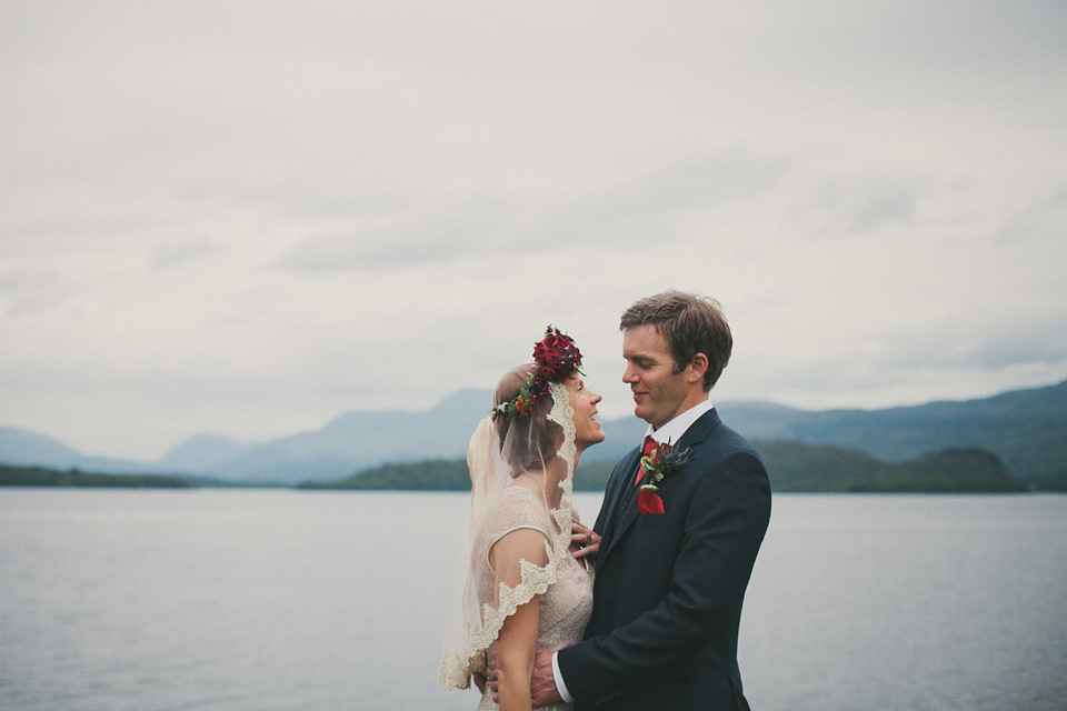 loch lomond weddings, gold wedding dress, floral crown, maureen du preez photography