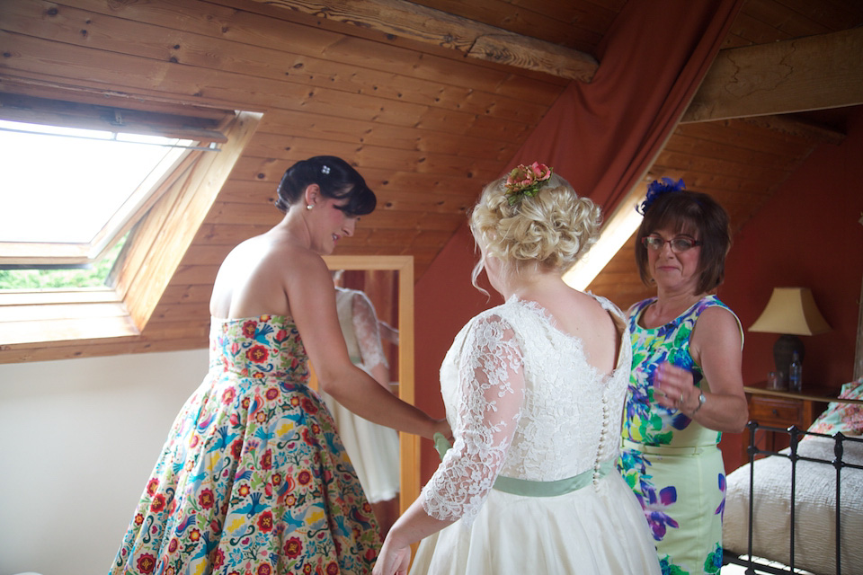 south farm wedding, joanne fleming design, 1950s petticoat, colourful wedding