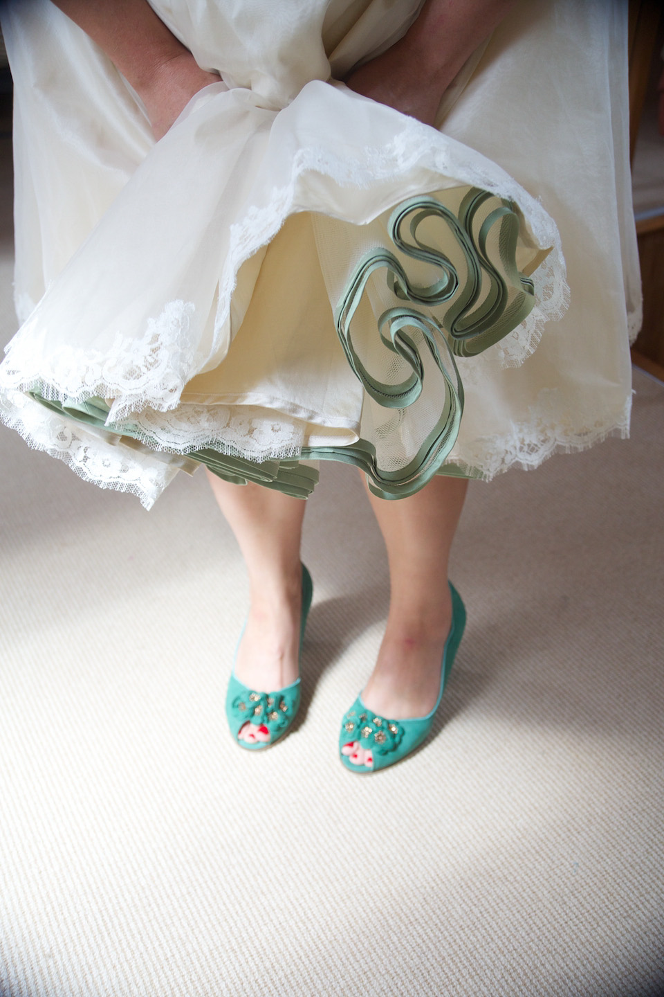 south farm wedding, joanne fleming design, 1950s petticoat, colourful wedding