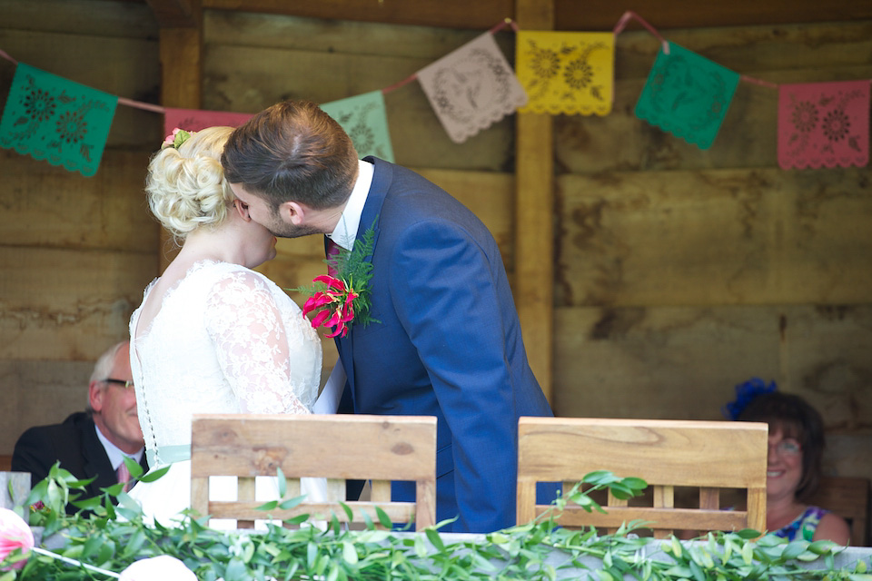 south farm wedding, joanne fleming design, 1950s petticoat, colourful wedding