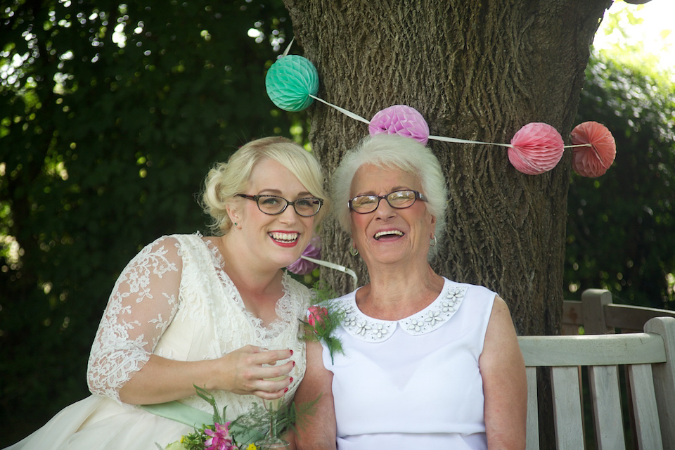 south farm wedding, joanne fleming design, 1950s petticoat, colourful wedding