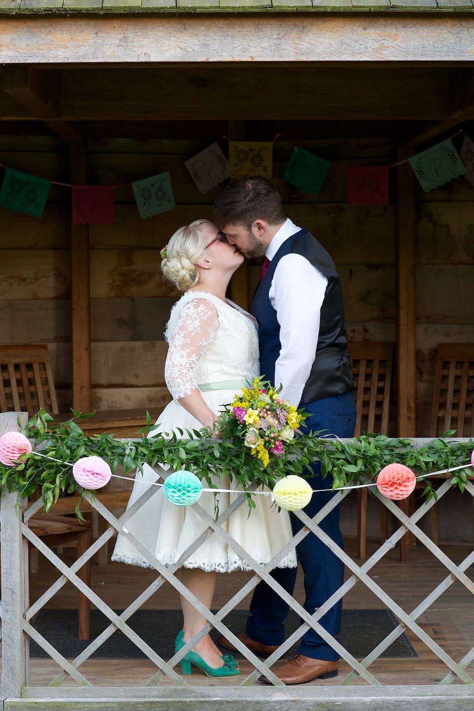 south farm wedding, joanne fleming design, 1950s petticoat, colourful wedding