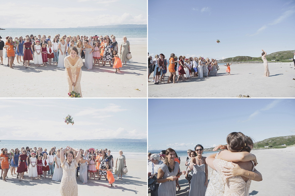 A bride wearing a beautifully embellished Eliza Jane Howell wedding dress for her seaside Scottish humanist wedding ceremony. Images by Mirrorbox Photography. mirrorbox photography, humanist ceremony, beach wedding, seaside wedding, eliza jane howell wedding dress
