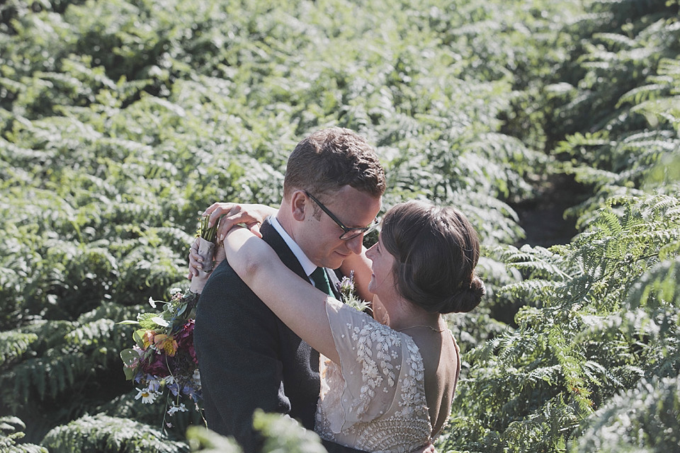 A bride wearing a beautifully embellished Eliza Jane Howell wedding dress for her seaside Scottish humanist wedding ceremony. Images by Mirrorbox Photography. mirrorbox photography, humanist ceremony, beach wedding, seaside wedding, eliza jane howell wedding dress