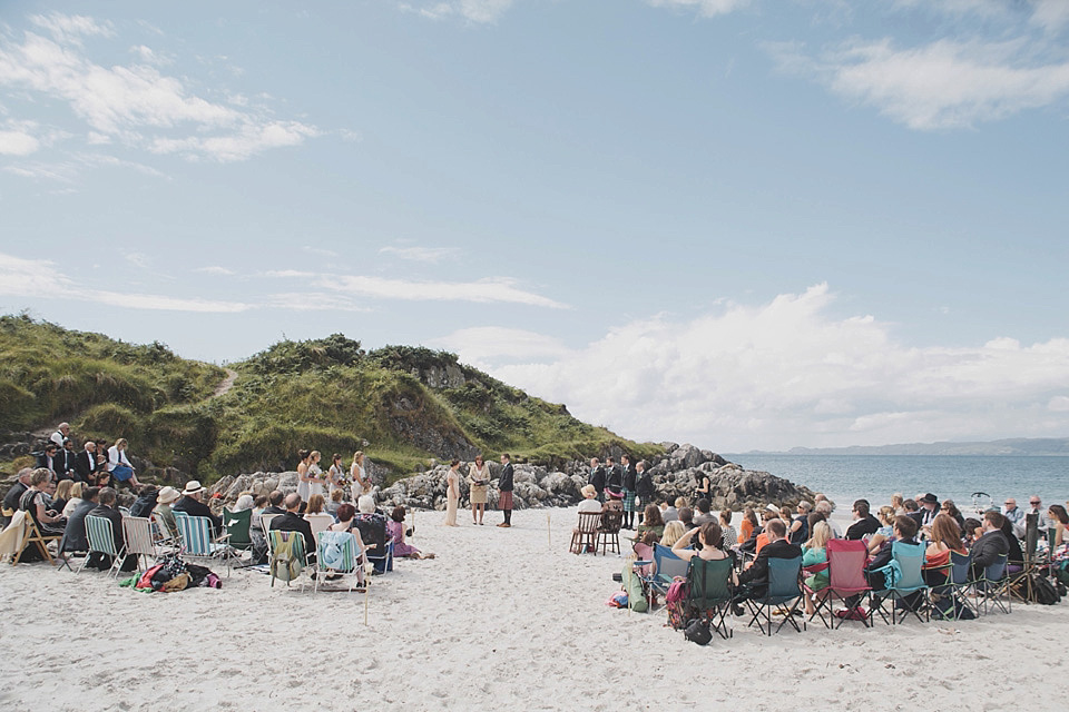 A bride wearing a beautifully embellished Eliza Jane Howell wedding dress for her seaside Scottish humanist wedding ceremony. Images by Mirrorbox Photography. mirrorbox photography, humanist ceremony, beach wedding, seaside wedding, eliza jane howell wedding dress