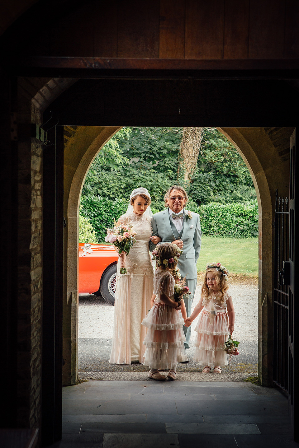 blush pink wedding dress, yolancris, village hall weddings