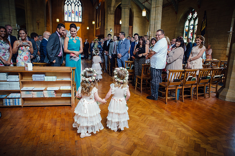 blush pink wedding dress, yolancris, village hall weddings