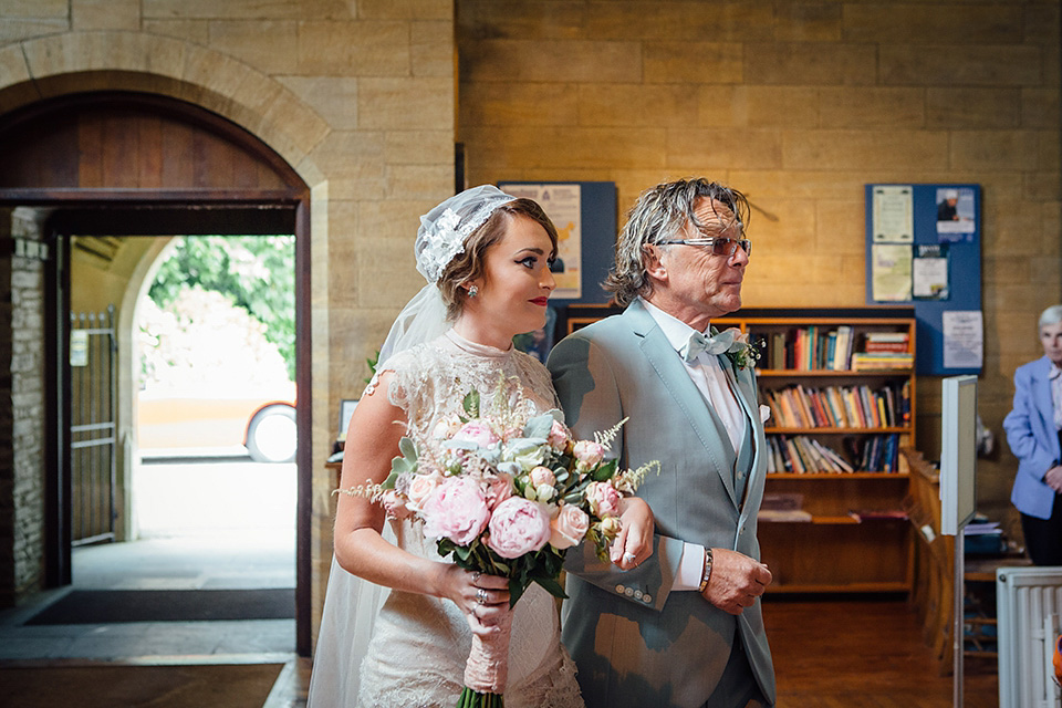 A YolanCris Gown and Skull Cap Veil for 