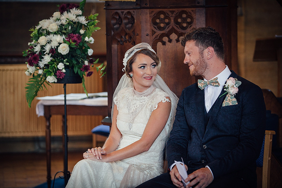 blush pink wedding dress, yolancris, village hall weddings