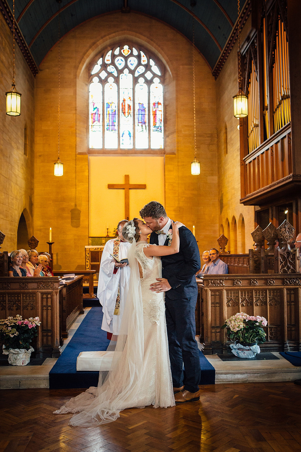 blush pink wedding dress, yolancris, village hall weddings