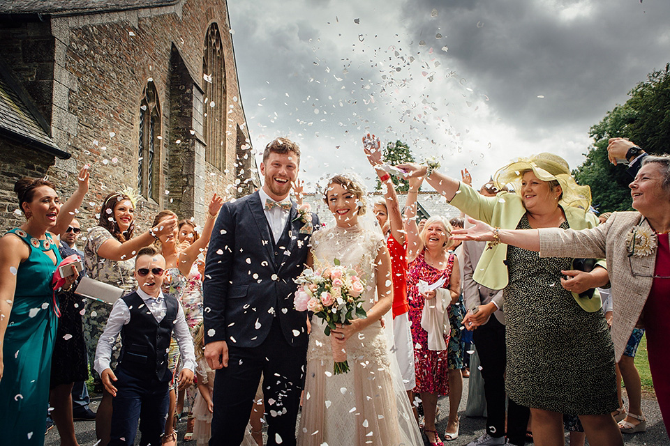 blush pink wedding dress, yolancris, village hall weddings