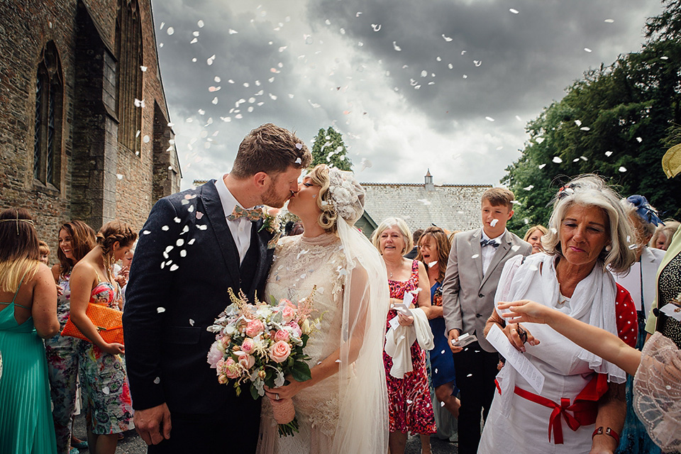 blush pink wedding dress, yolancris, village hall weddings