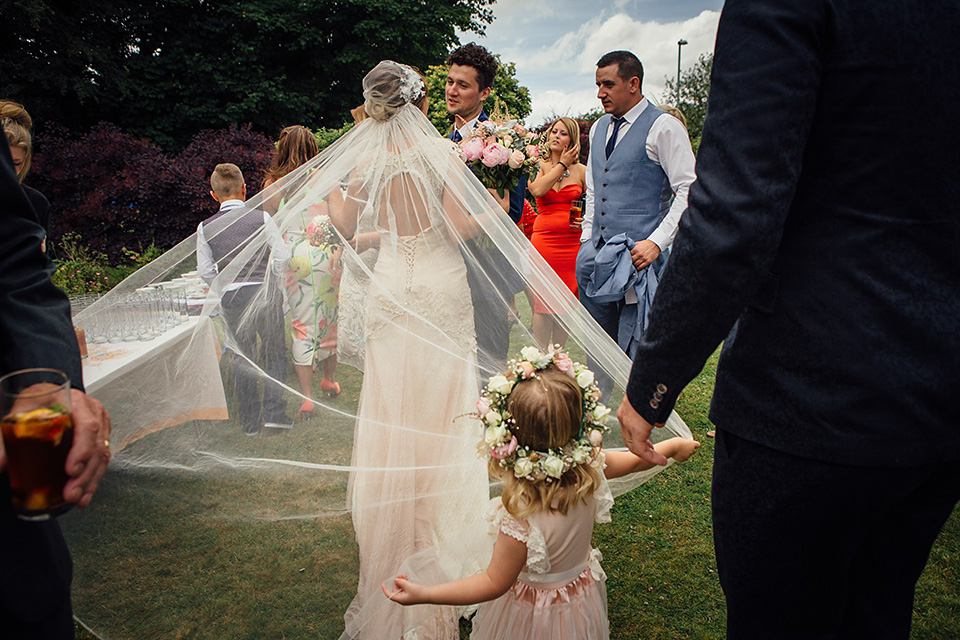 blush pink wedding dress, yolancris, village hall weddings