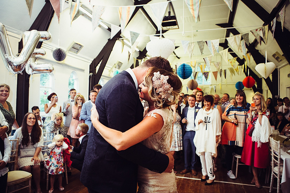 blush pink wedding dress, yolancris, village hall weddings