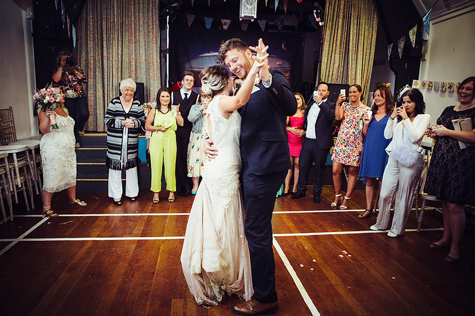 blush pink wedding dress, yolancris, village hall weddings