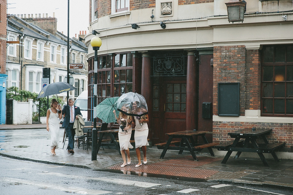 charlie brear wedding dress, the londesborough pub weddings, london weddings, rainy day weddings