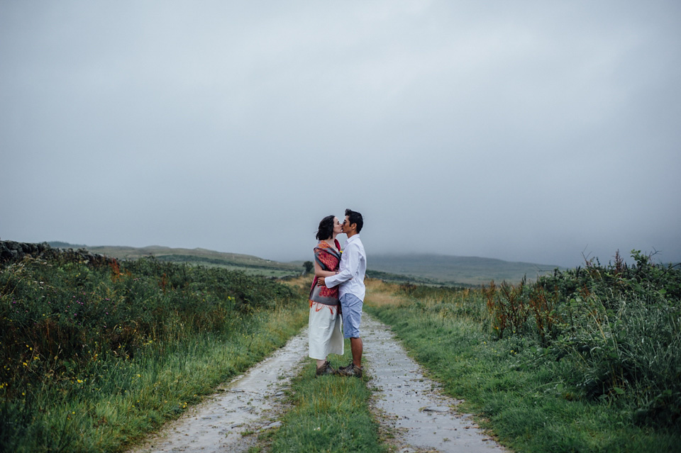A bride wearing a two-piece wedding dress by Susie Stone of London for her wedding at Crear in Scotland. Photography by Lisa Devine. susie stone wedding dress, 2 piece wedding dress, two piece wedding dress, wedding dress separates, crear, scottish weddings, lisa devine photography