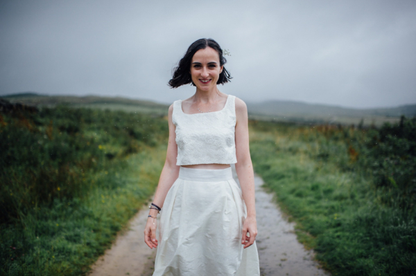 A Two-Piece Susie Stone Wedding Dress, Wild Flowers and Rain for a Fun, Seaside Wedding in Scotland