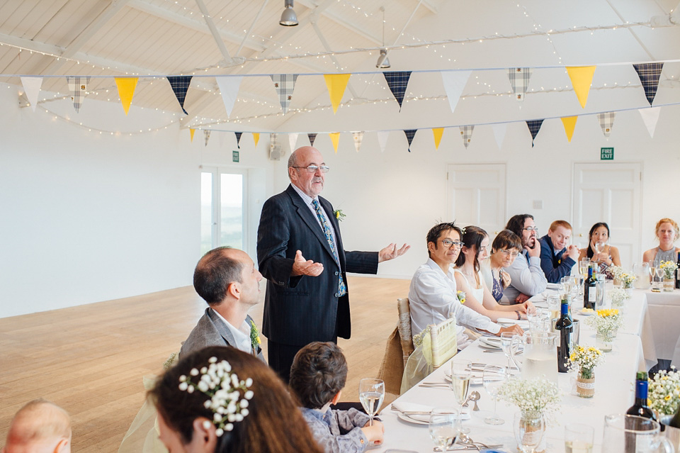 A bride wearing a two-piece wedding dress by Susie Stone of London for her wedding at Crear in Scotland. Photography by Lisa Devine. susie stone wedding dress, 2 piece wedding dress, two piece wedding dress, wedding dress separates, crear, scottish weddings, lisa devine photography