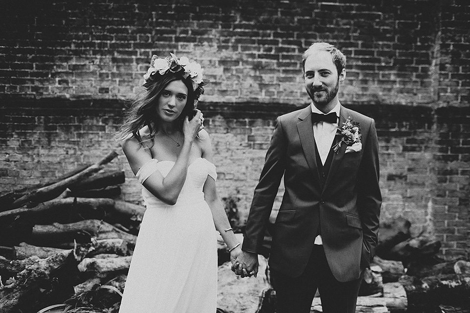 A beautiful bride wearing a Tatyana Merenyuk wedding dress and self-made floral crown for her Tipi wedding at Hill Place in Swansea. Photography by Marshal Gray. Tatyana Merenyuk, tipi wedding, hill place weddings, boho bride, marshal gray