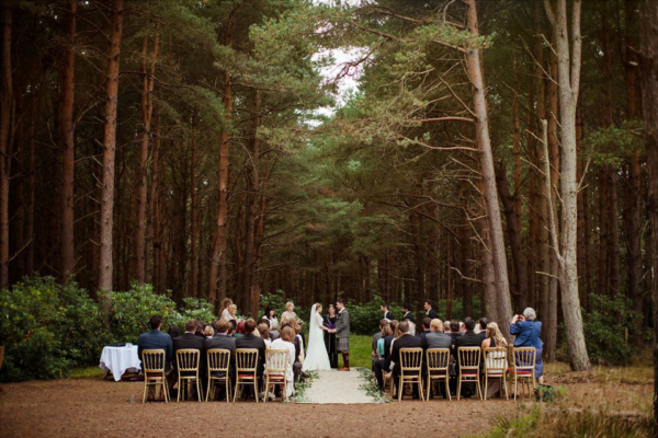 A Watters Wtoo Dress and Tassled Shawl for A Beautiful, Scottish Wedding in the Woods