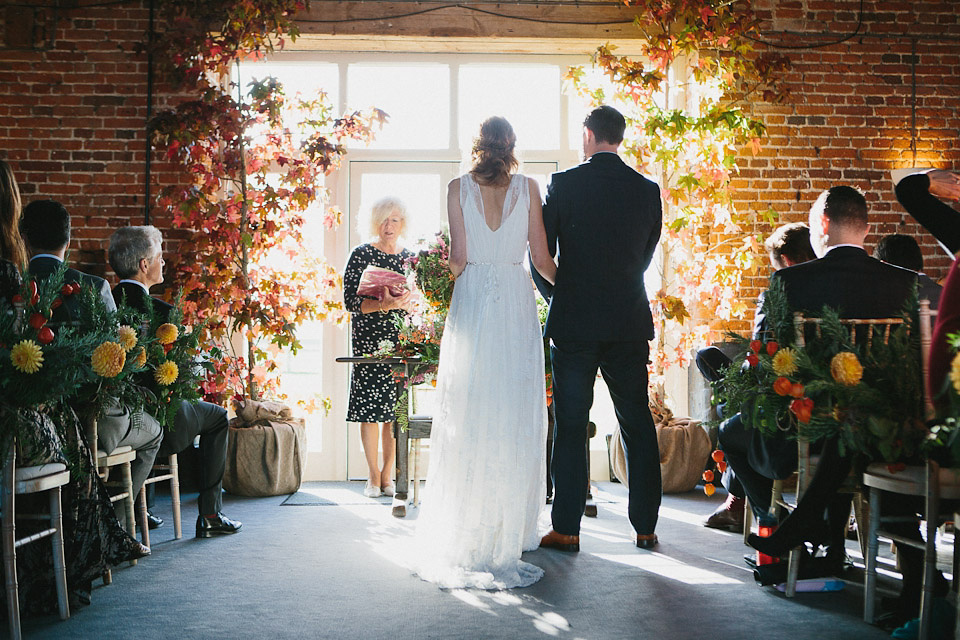 charlie brear wedding dress, godwick  hall norfolk, peach and jo photography, autumn weddings