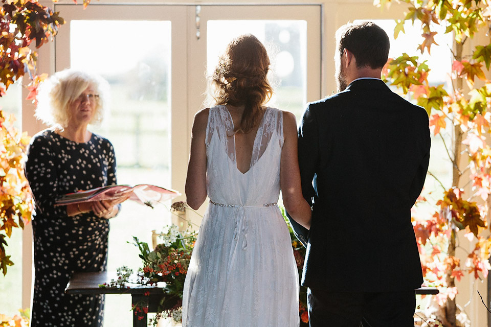 charlie brear wedding dress, godwick  hall norfolk, peach and jo photography, autumn weddings