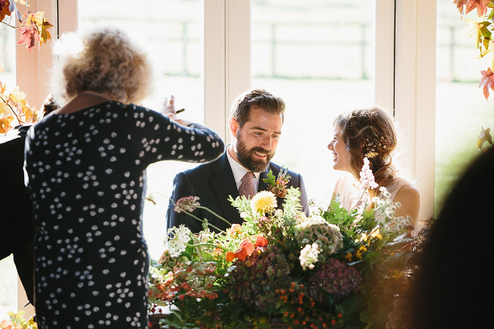 charlie brear wedding dress, godwick  hall norfolk, peach and jo photography, autumn weddings