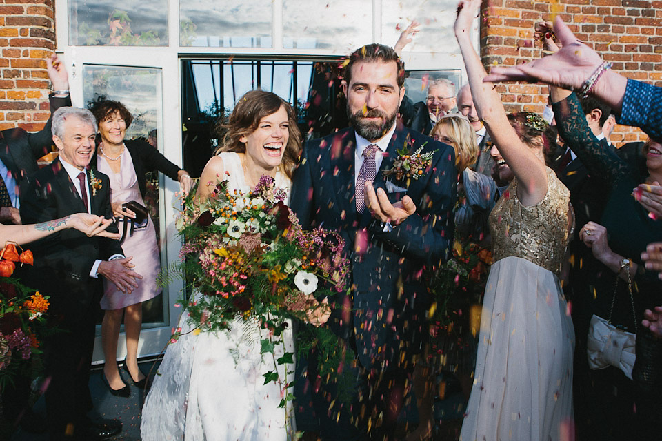 charlie brear wedding dress, godwick  hall norfolk, peach and jo photography, autumn weddings