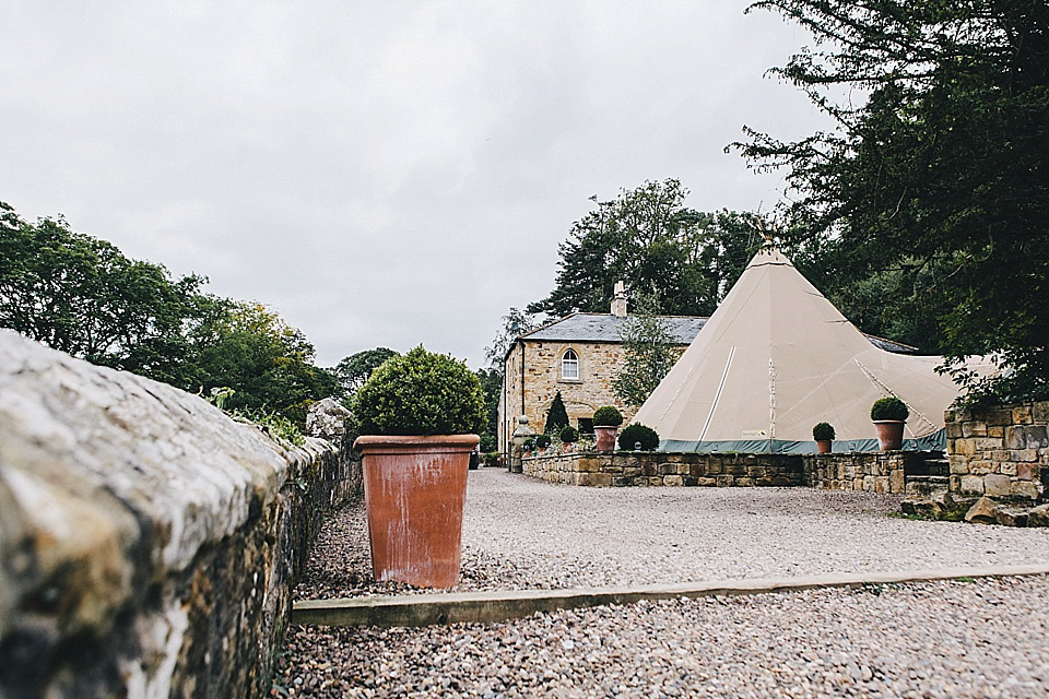 orange floral crown, brinkburn priory wedding