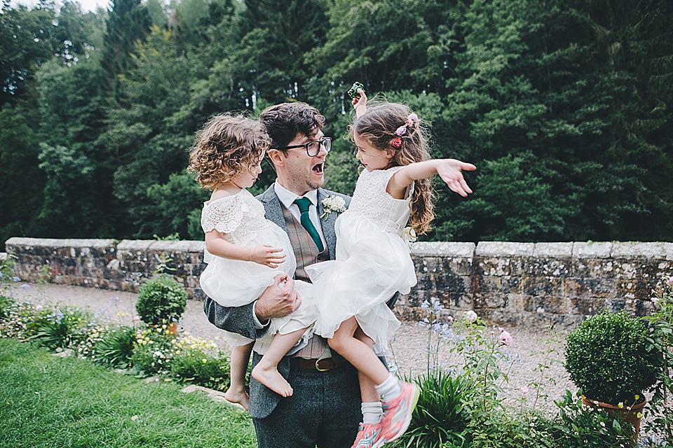 orange floral crown, brinkburn priory wedding