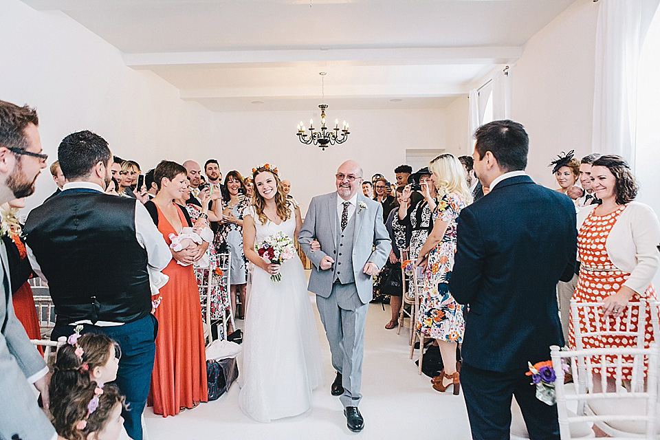 orange floral crown, brinkburn priory wedding