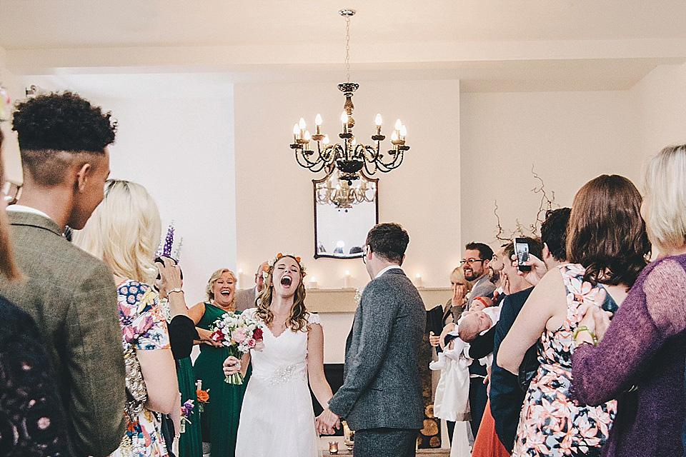 orange floral crown, brinkburn priory wedding