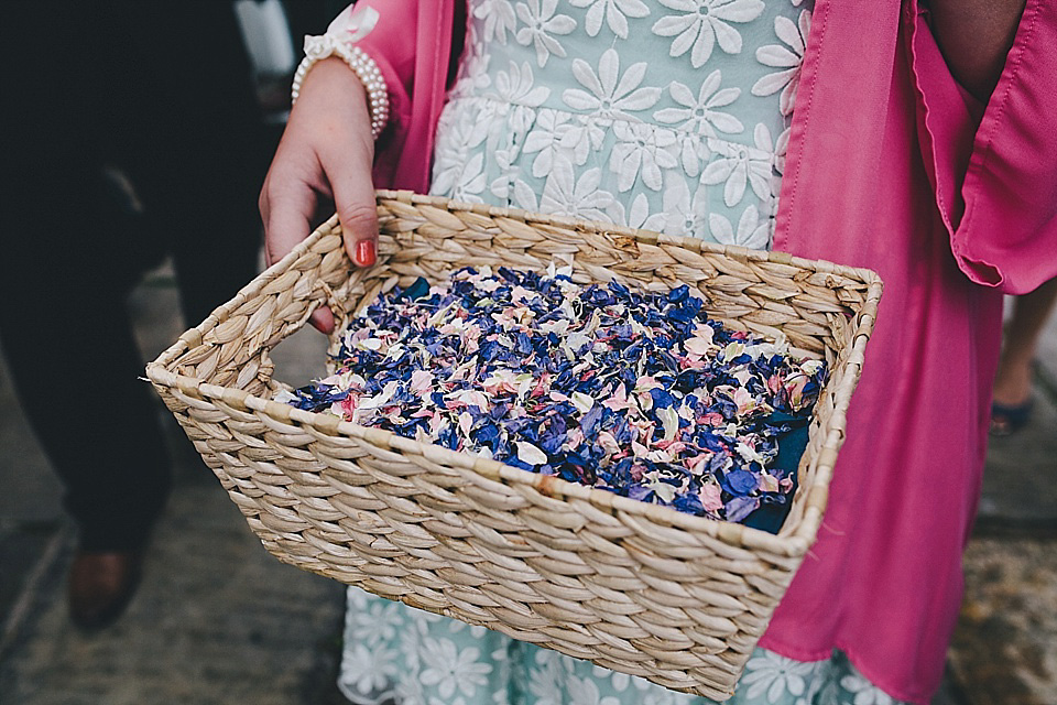 orange floral crown, brinkburn priory wedding