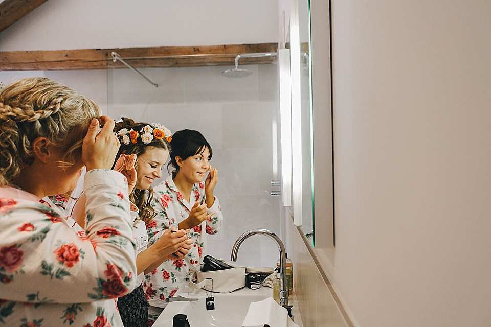 orange floral crown, brinkburn priory wedding