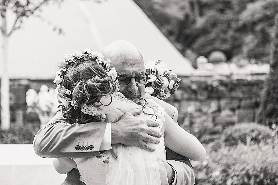 orange floral crown, brinkburn priory wedding