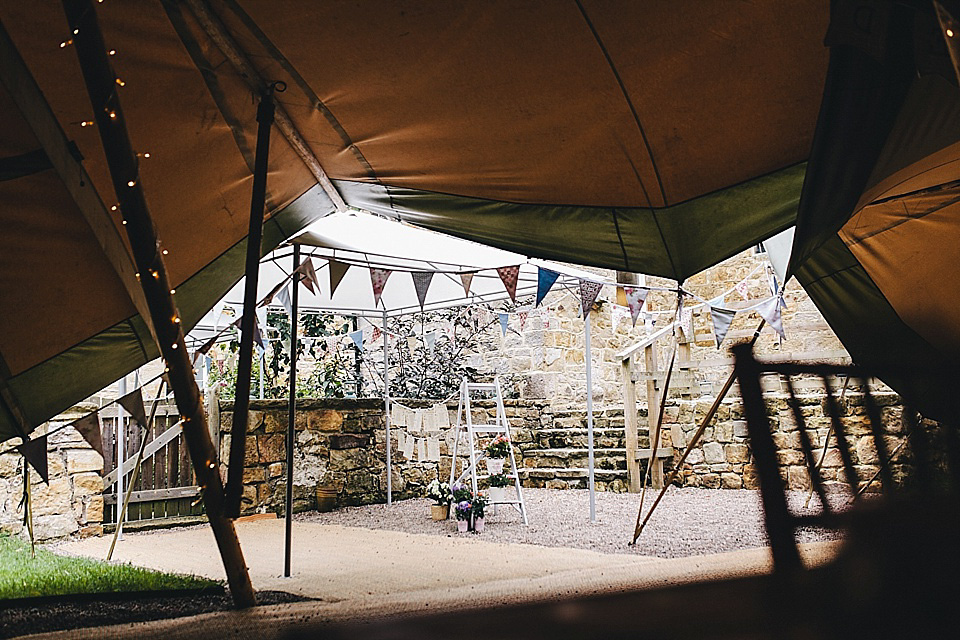 orange floral crown, brinkburn priory wedding