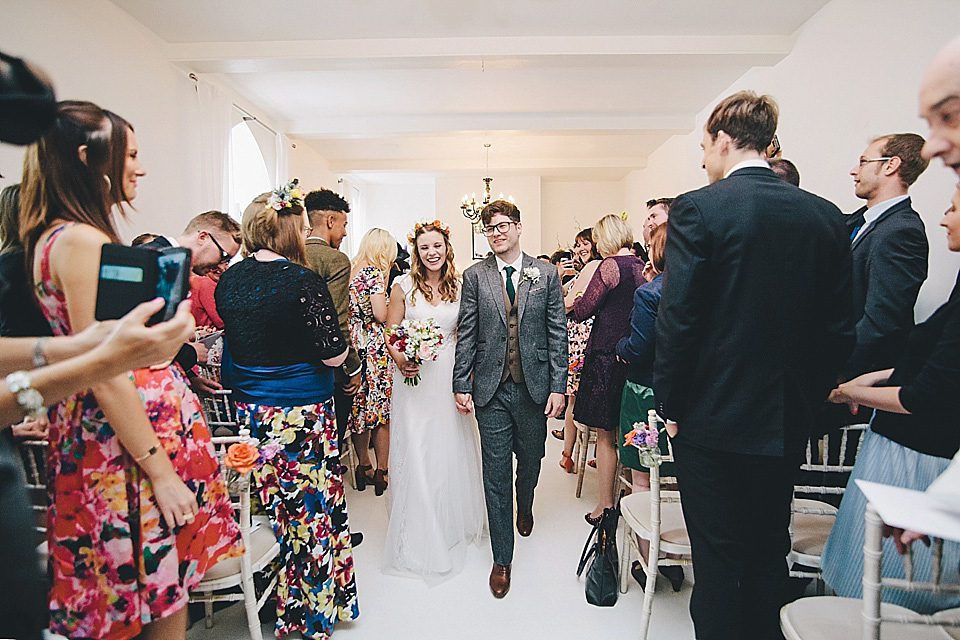 orange floral crown, brinkburn priory wedding