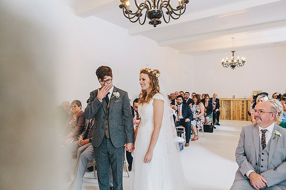 orange floral crown, brinkburn priory wedding