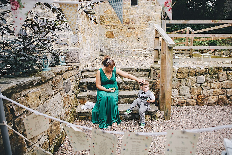 orange floral crown, brinkburn priory wedding