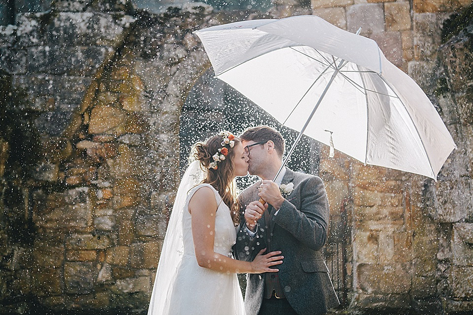 orange floral crown, brinkburn priory wedding