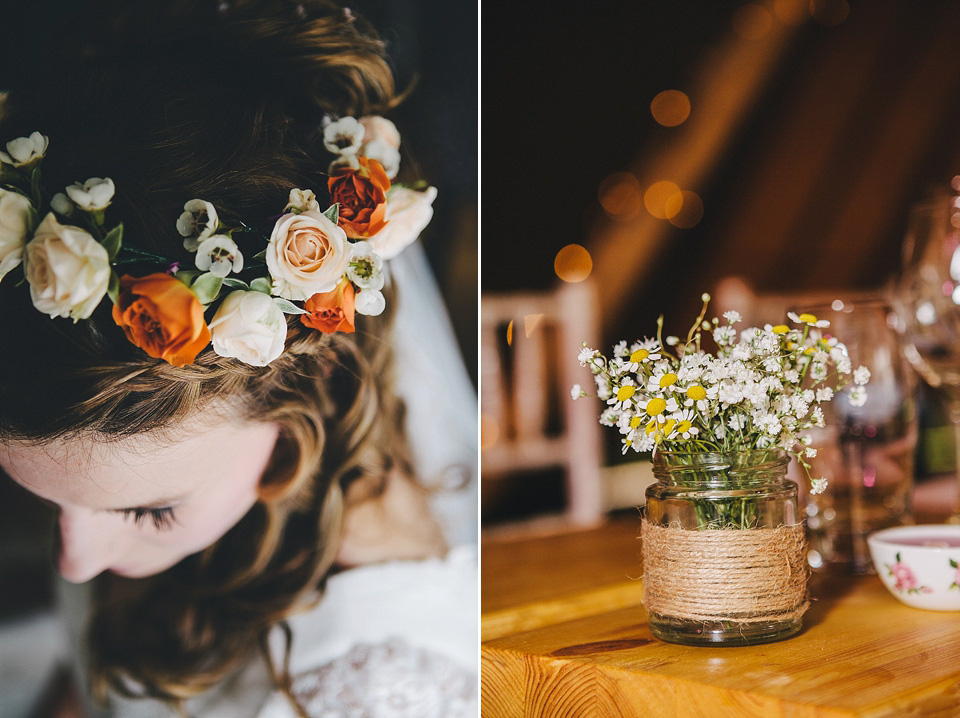 orange floral crown, brinkburn priory wedding