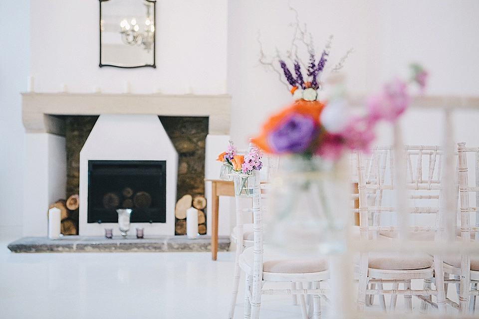 orange floral crown, brinkburn priory wedding