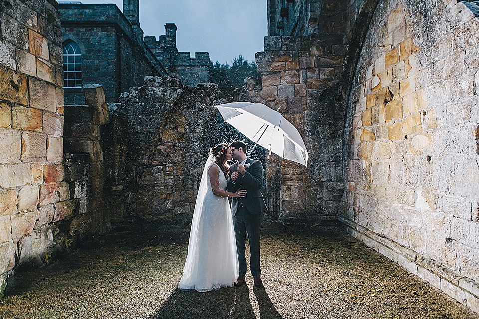 orange floral crown, brinkburn priory wedding