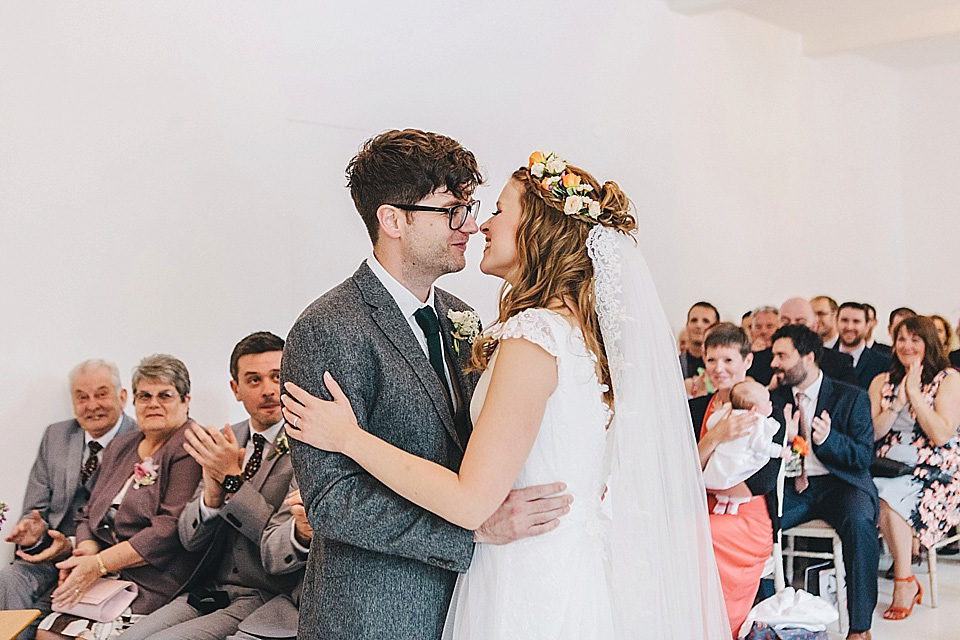 orange floral crown, brinkburn priory wedding