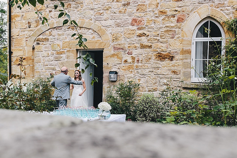 orange floral crown, brinkburn priory wedding