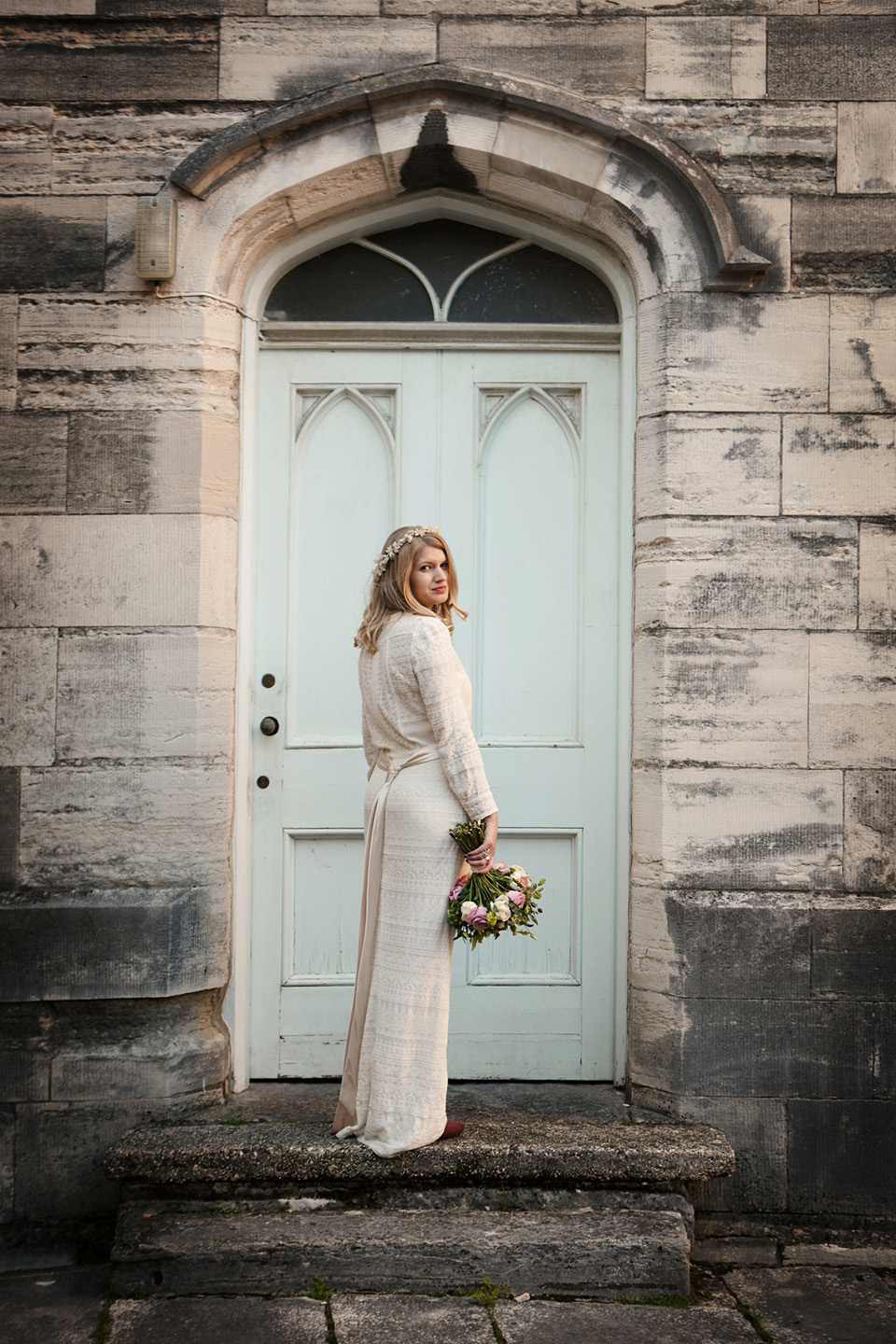 A Wax Flower Headpiece and Isabel Marant Edwardian Lawn Dress Inspired Gown for a First Look Wedding Love My Dress UK Wedding Blog Podcast Directory Shop
