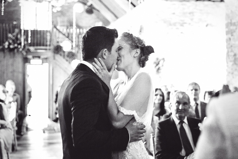 A bride wearing two dresses (including a Tadashi Shoji evening gown) for her glamorous, Gatsby inspired barn wedding. Photography by Mister Phill. mister phill photography, gastsby wedding, rustic barn wedding, tadashi shoji wedding dress