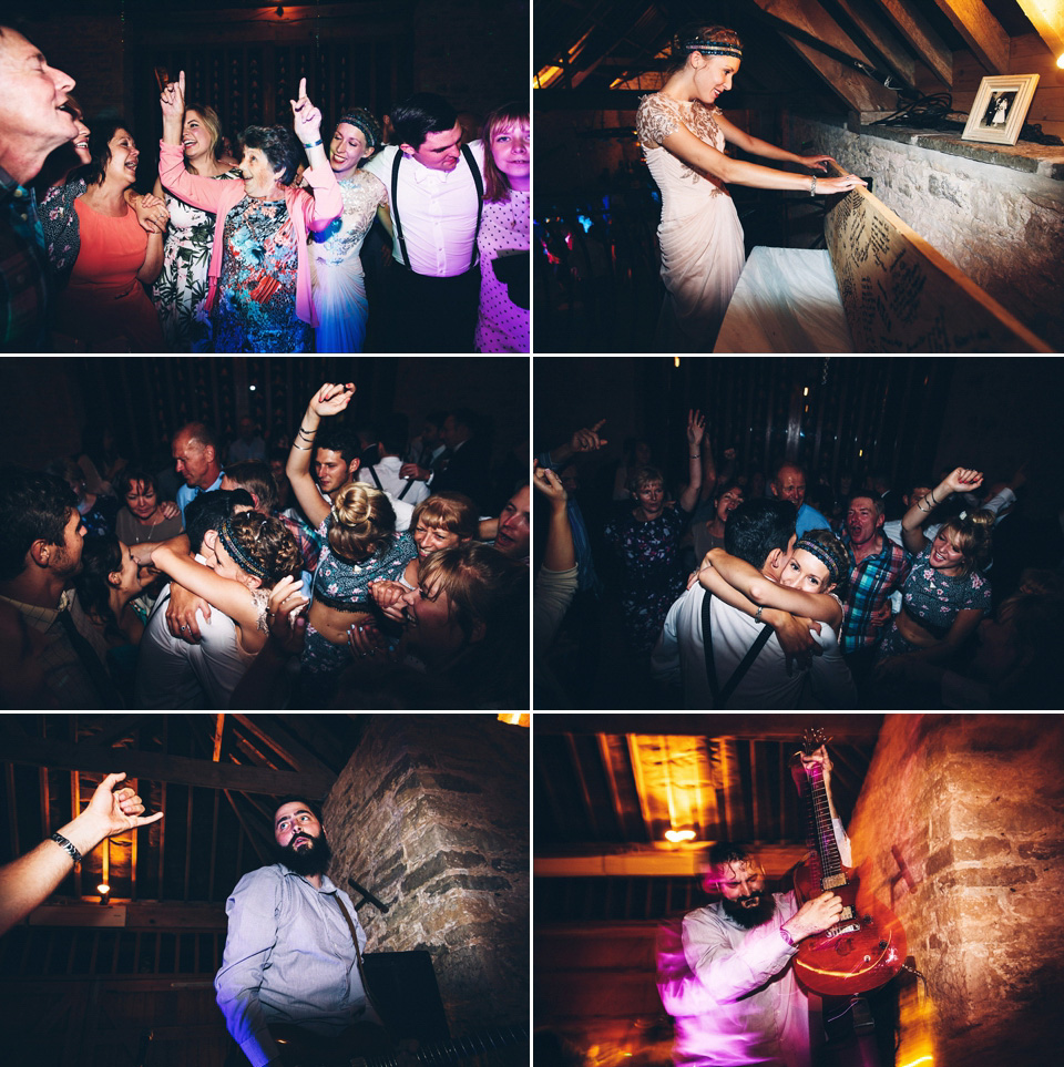 A bride wearing two dresses (including a Tadashi Shoji evening gown) for her glamorous, Gatsby inspired barn wedding. Photography by Mister Phill. mister phill photography, gastsby wedding, rustic barn wedding, tadashi shoji wedding dress